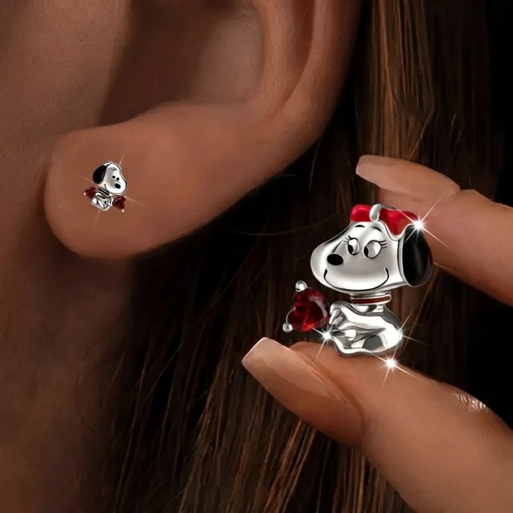 Puppy & Red Heart Stud Earrings