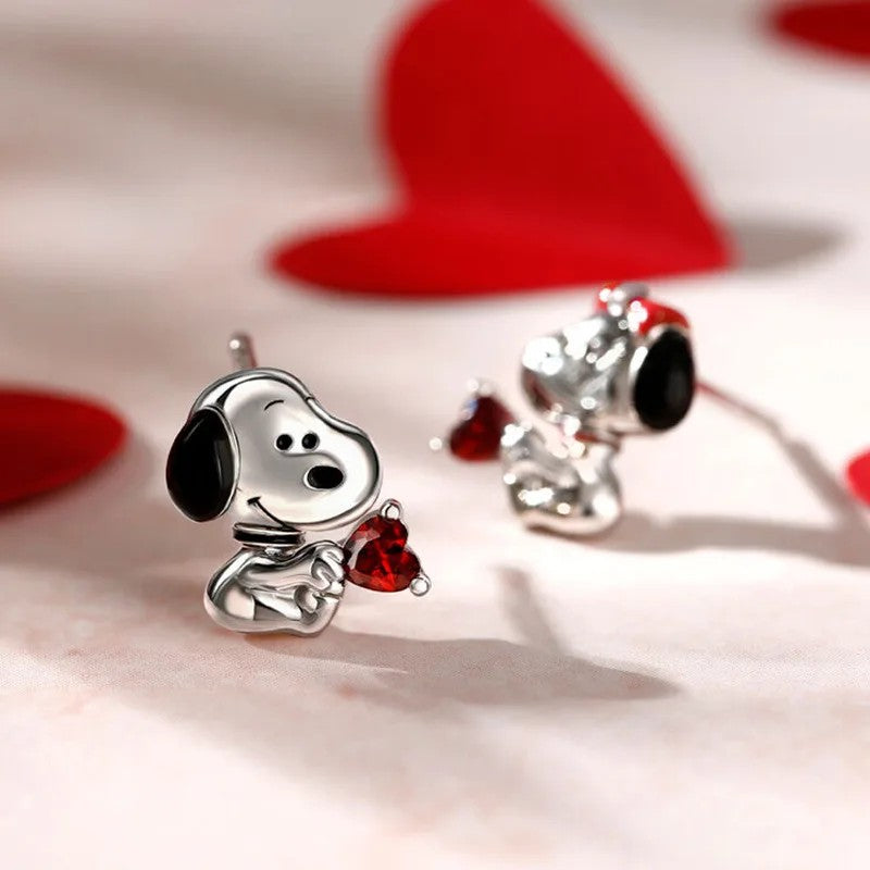 Puppy & Red Heart Stud Earrings