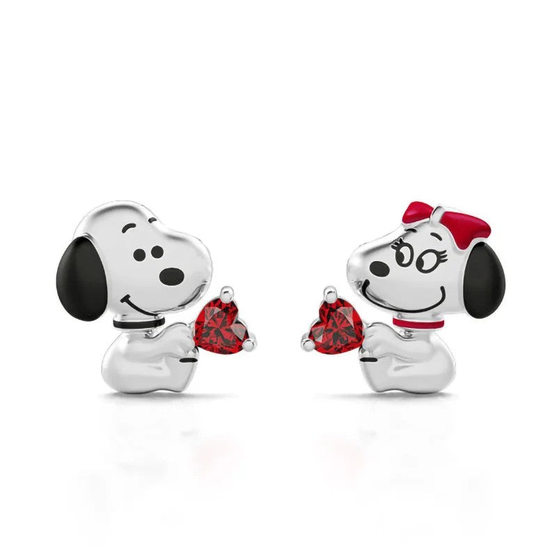 Puppy & Red Heart Stud Earrings