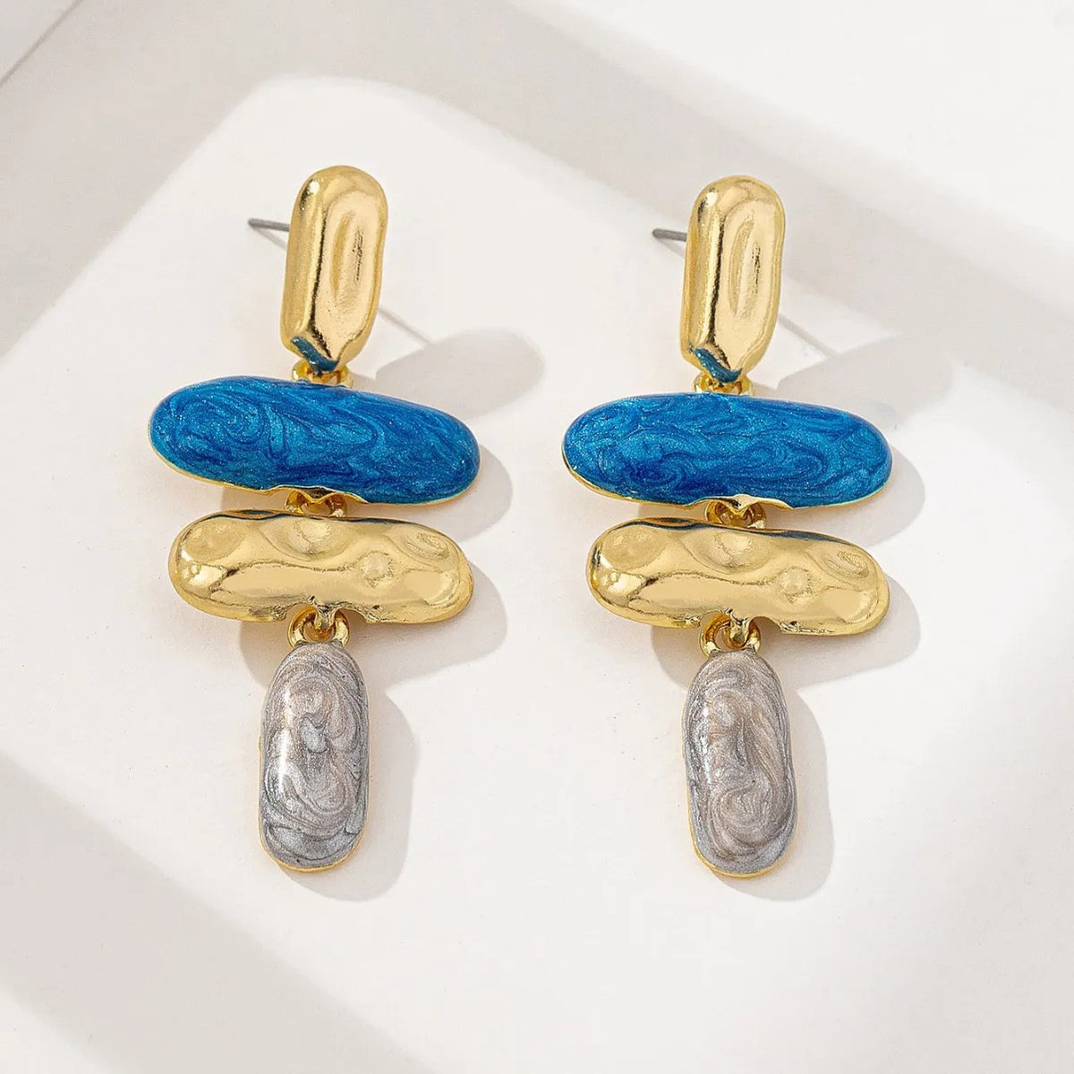 Blue Marble Drop Earrings