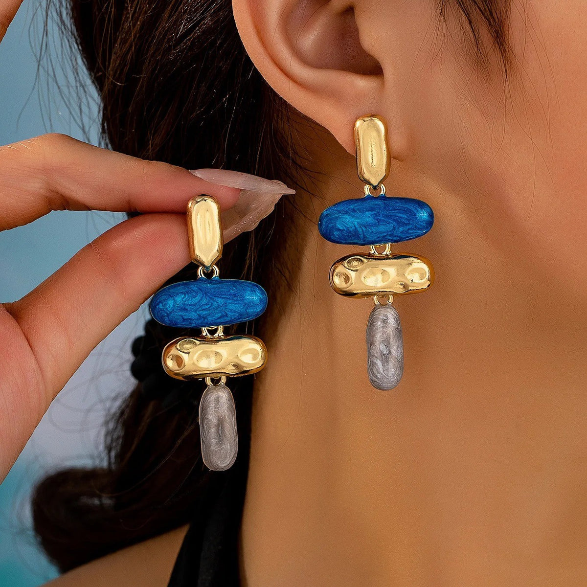 Blue Marble Drop Earrings
