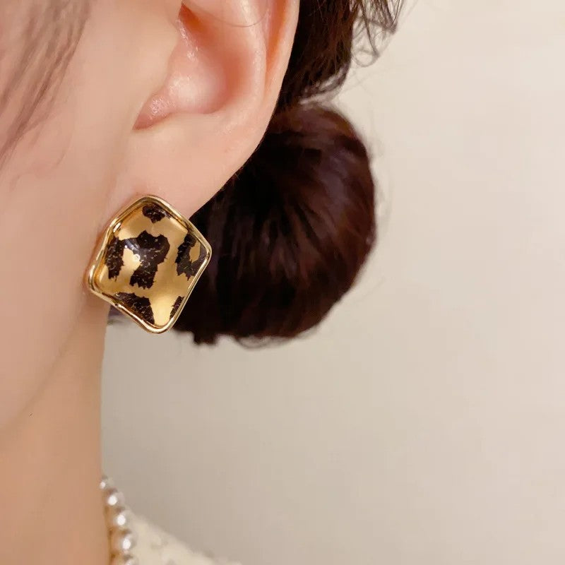 Leopard Cushion Stud Earrings