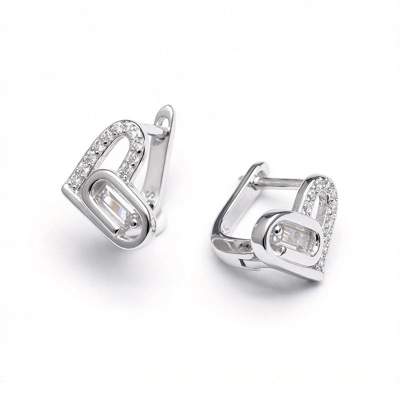 Geometric Baguette Crystal Huggie Earrings