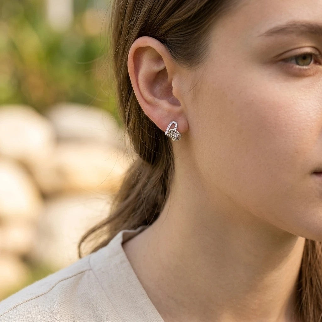 Geometric Baguette Crystal Huggie Earrings