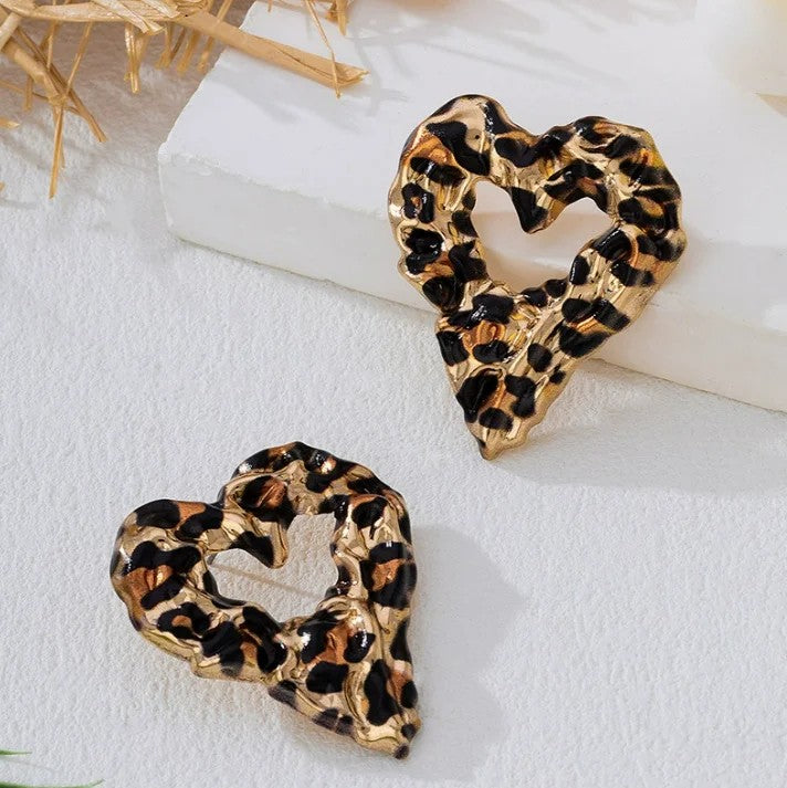 Leopard Print Heart Earrings