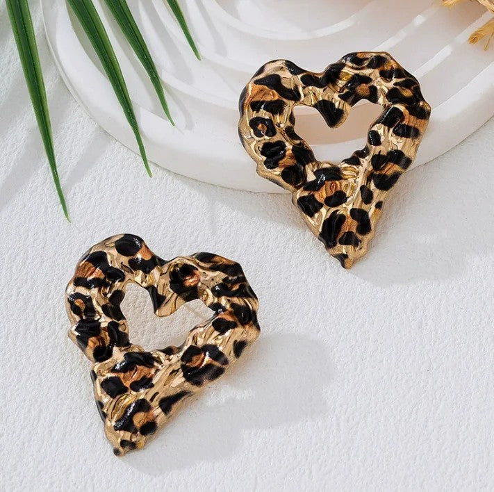 Leopard Print Heart Earrings