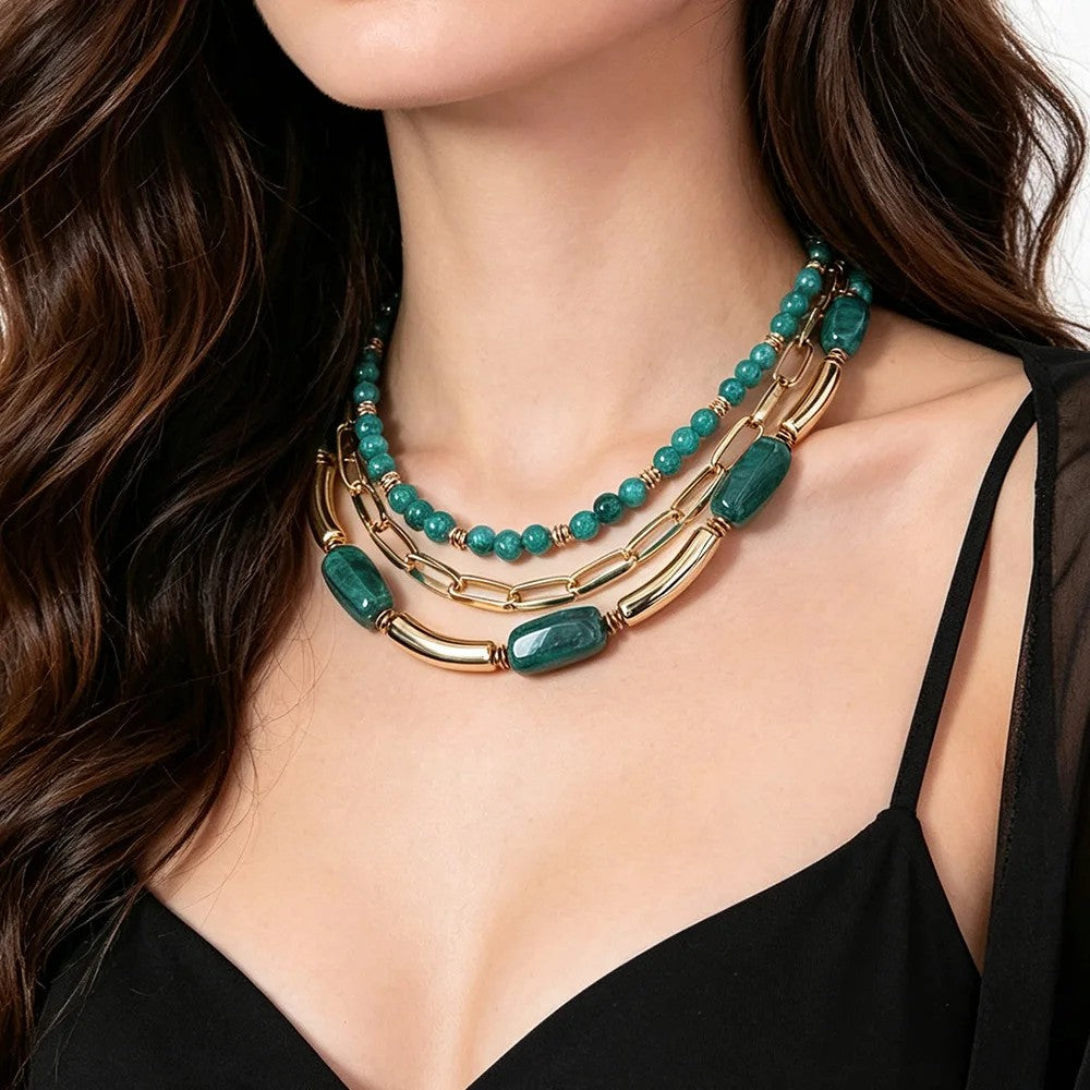 Green Stone Layered Necklace