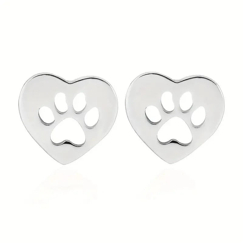 Heart Paw Cutout Stud Earrings