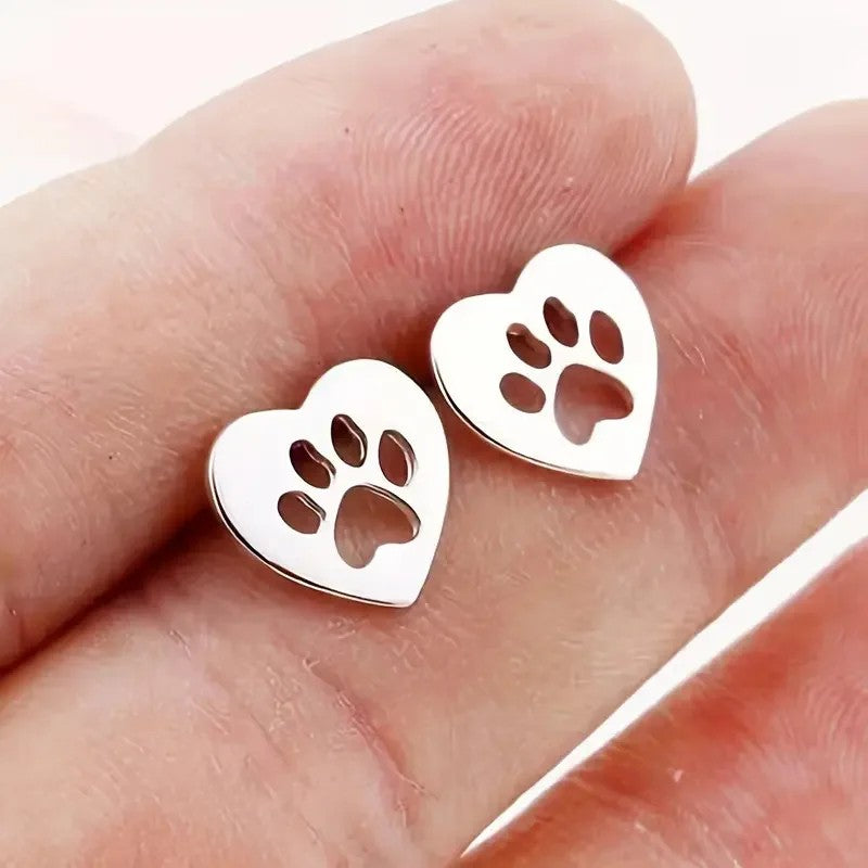 Heart Paw Cutout Stud Earrings