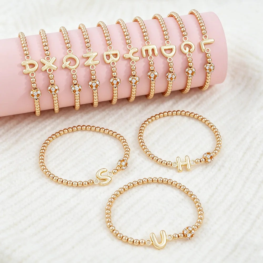Crystal Initial Beaded Bracelet