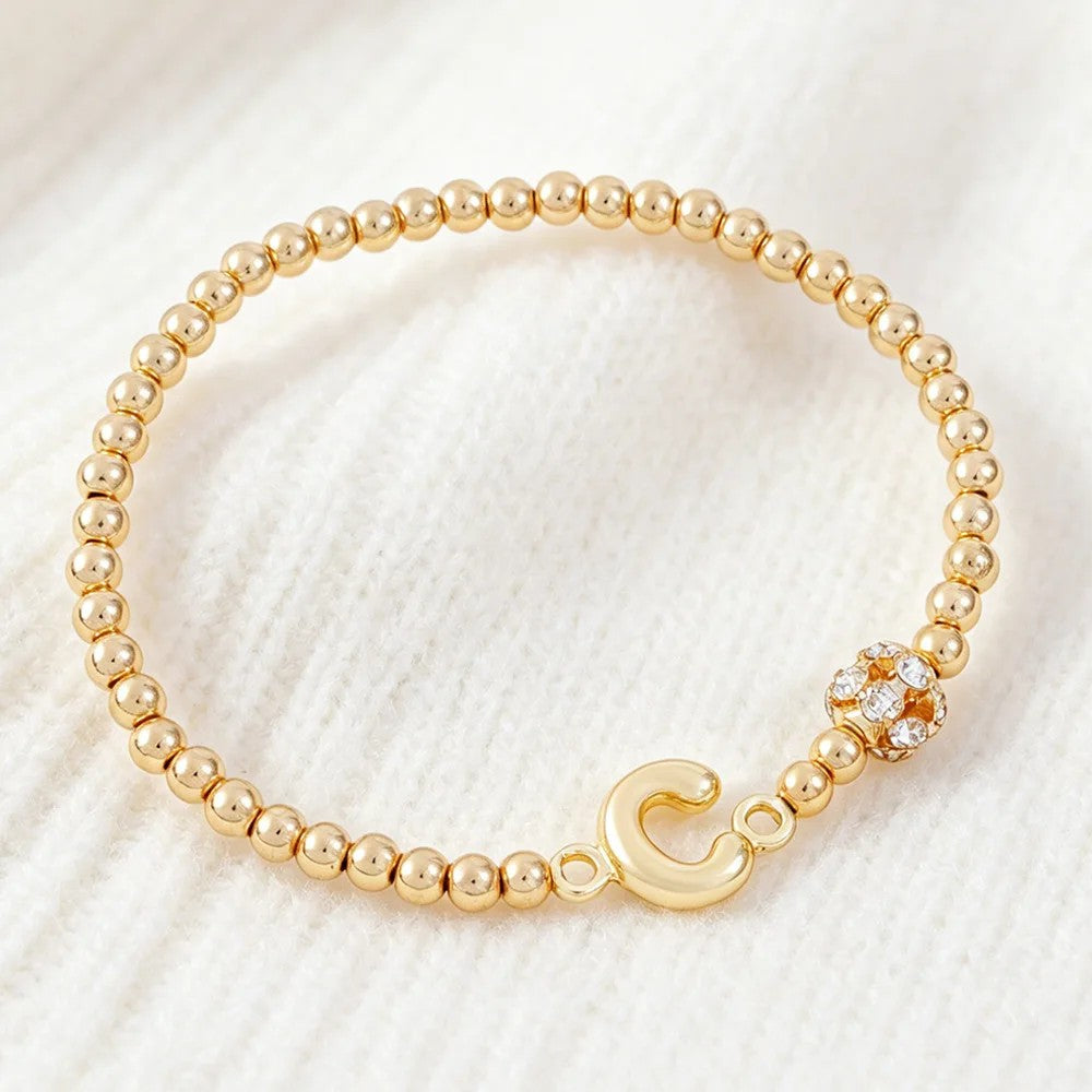 Crystal Initial Beaded Bracelet
