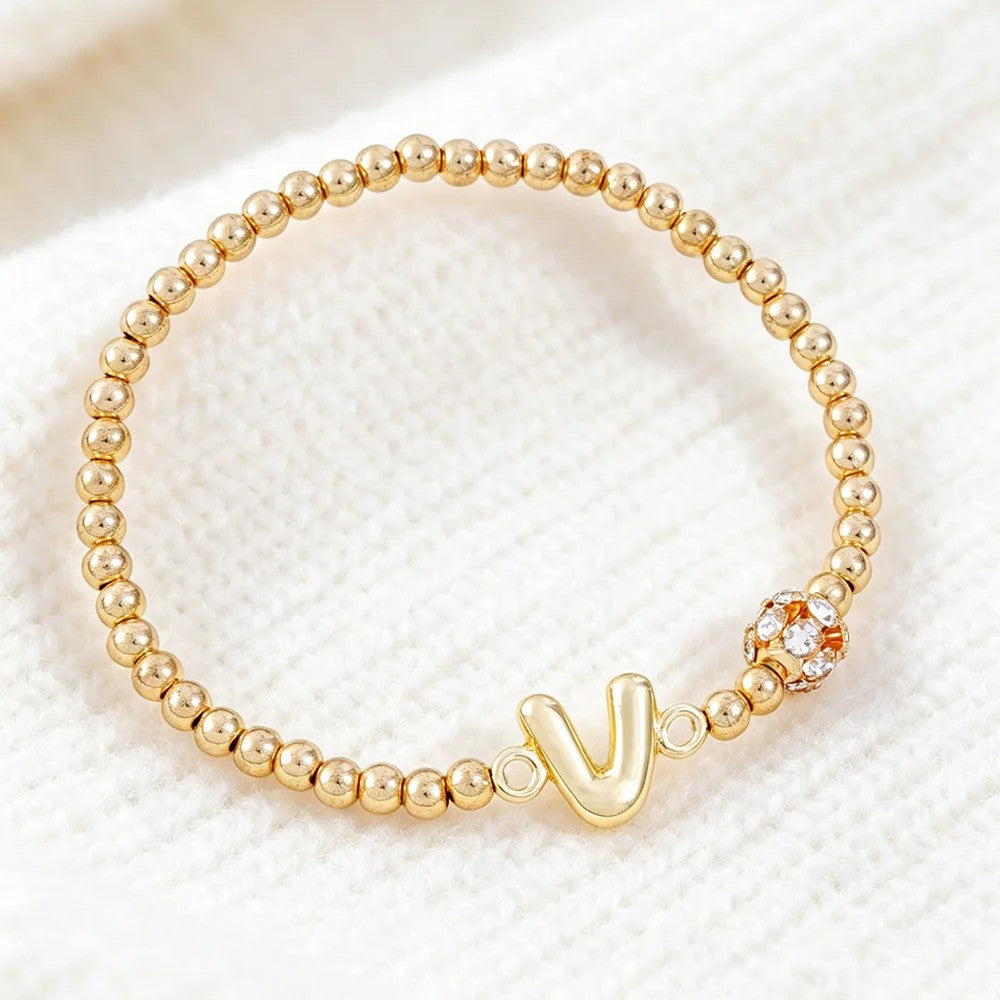 Crystal Initial Beaded Bracelet