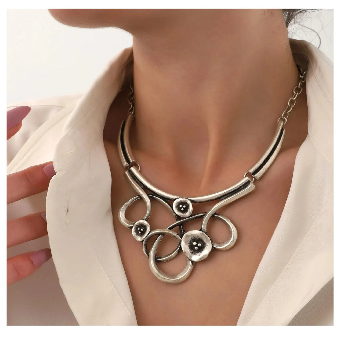 Silver-Tone Floral Collar Necklace