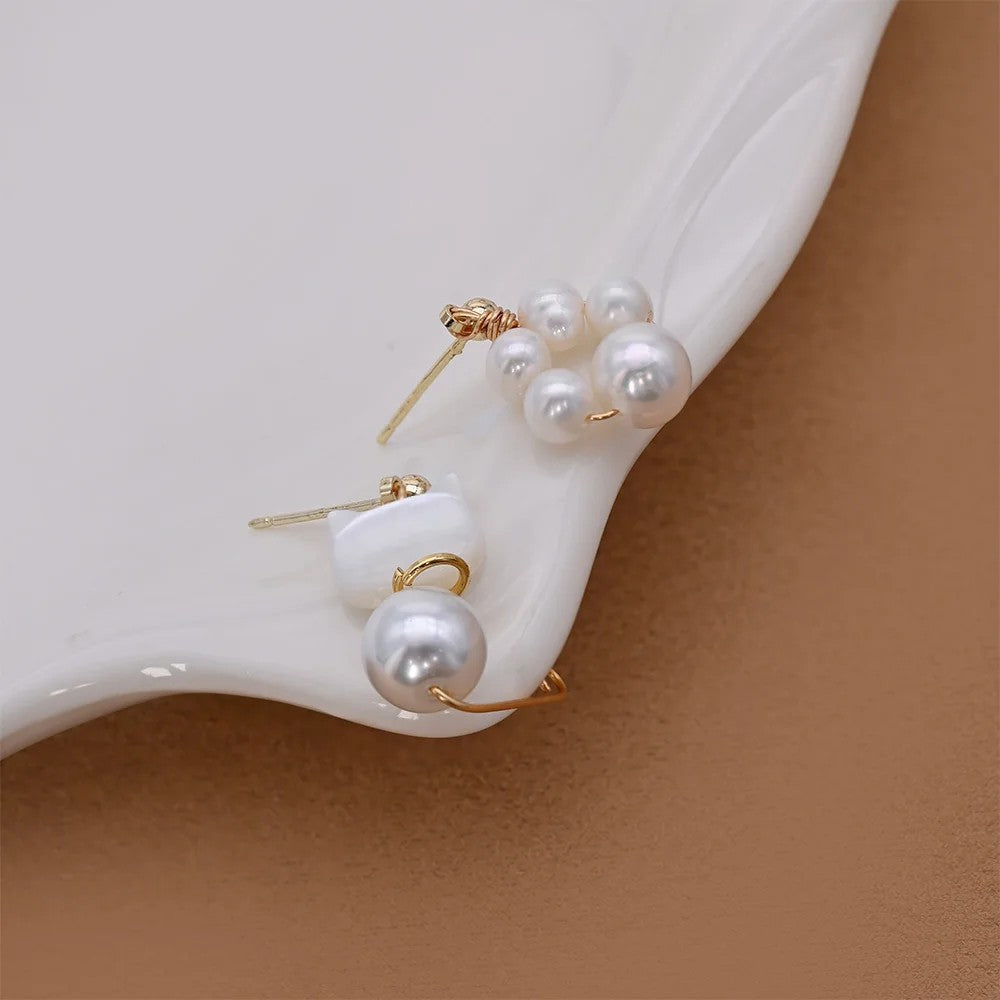 Asymmetrical Cat & Pearl Earrings