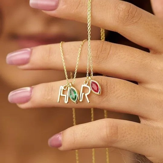Marquise Stone Initial Necklace