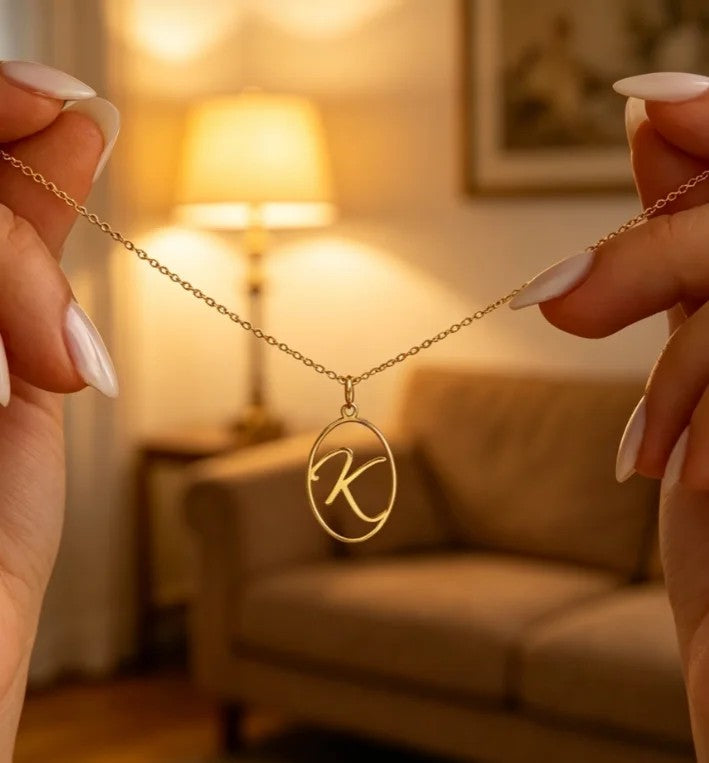 Oval Cursive Initial Necklace