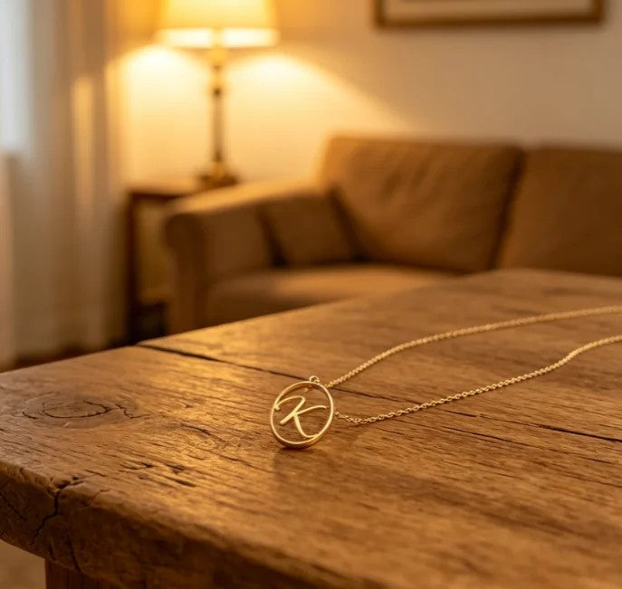 Oval Cursive Initial Necklace