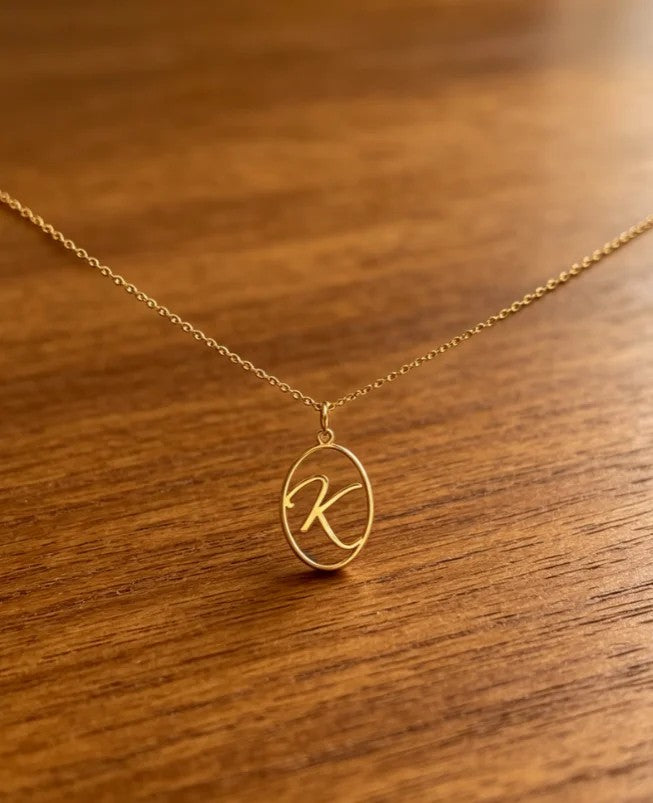 Oval Cursive Initial Necklace