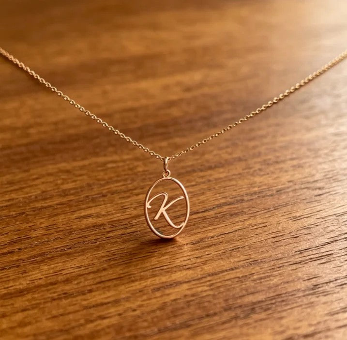 Oval Cursive Initial Necklace