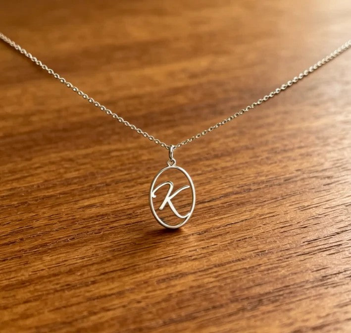 Oval Cursive Initial Necklace