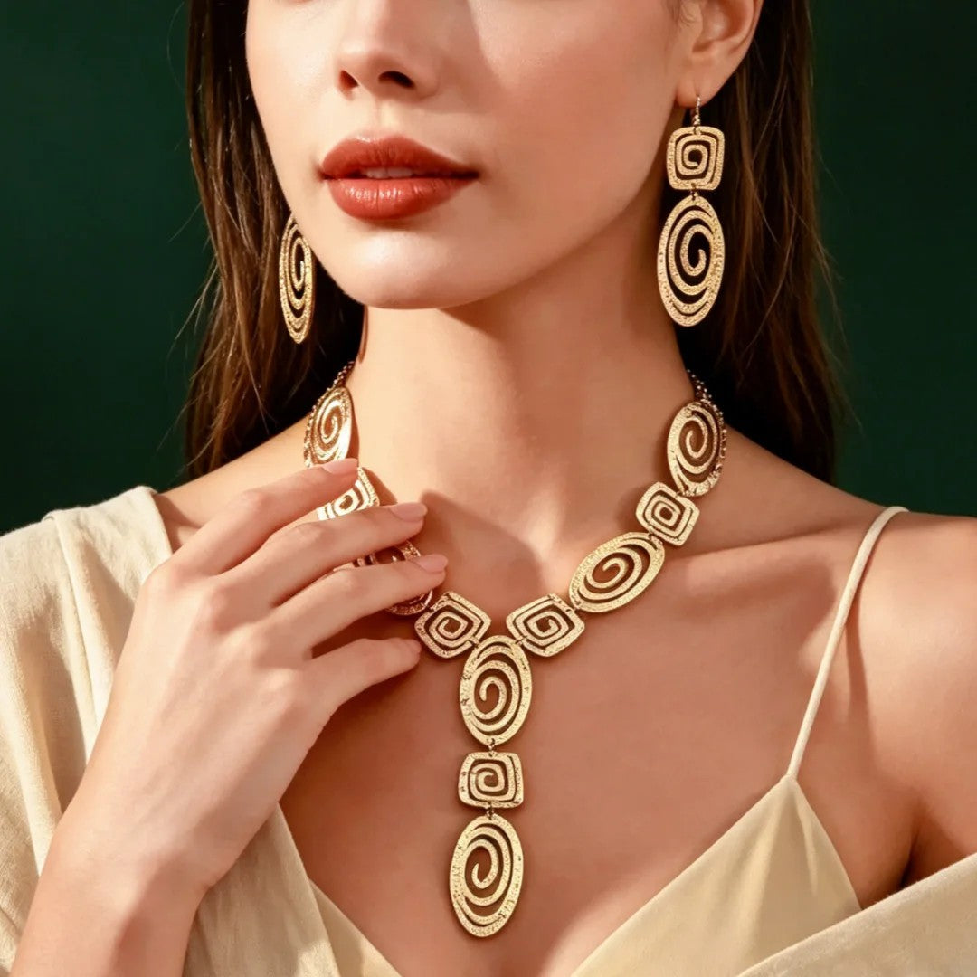 Spiral Square Link Necklace & Earring Set