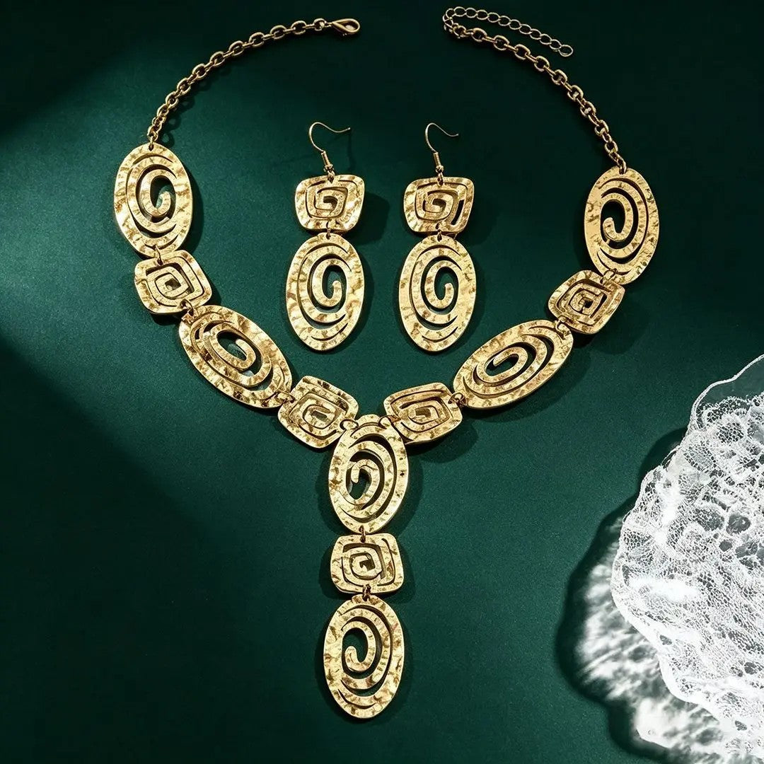 Spiral Square Link Necklace & Earring Set