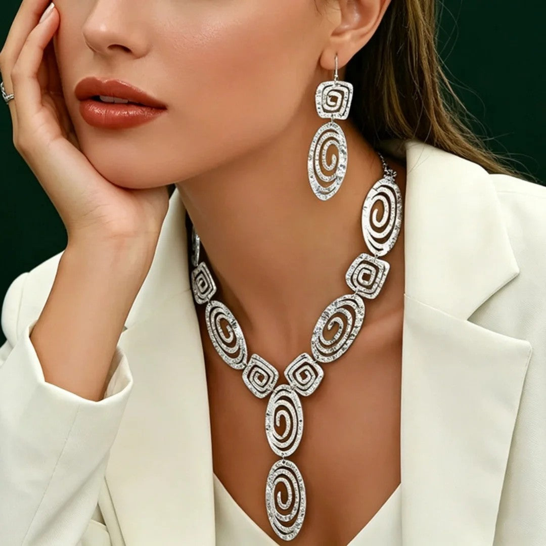 Spiral Square Link Necklace & Earring Set