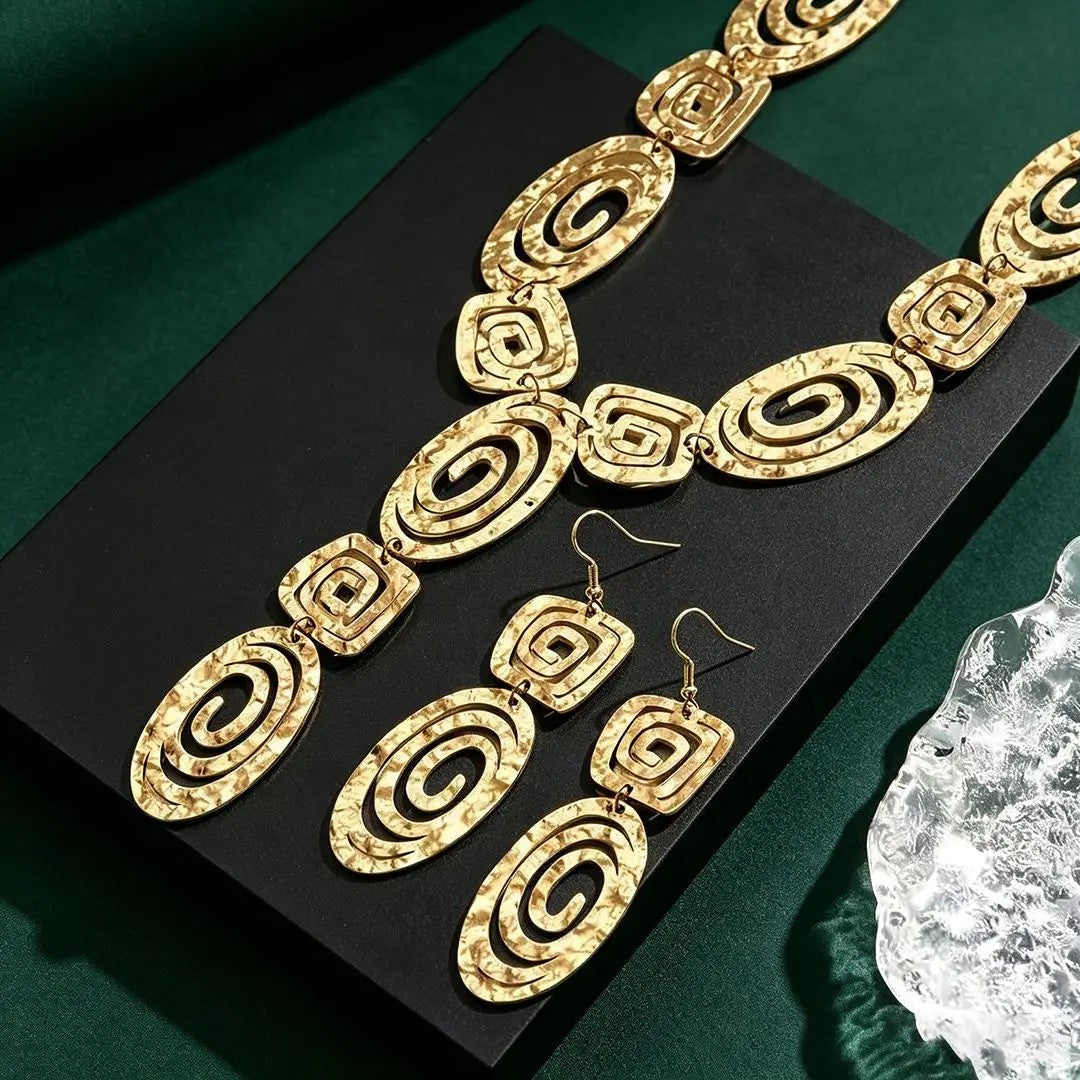 Spiral Square Link Necklace & Earring Set