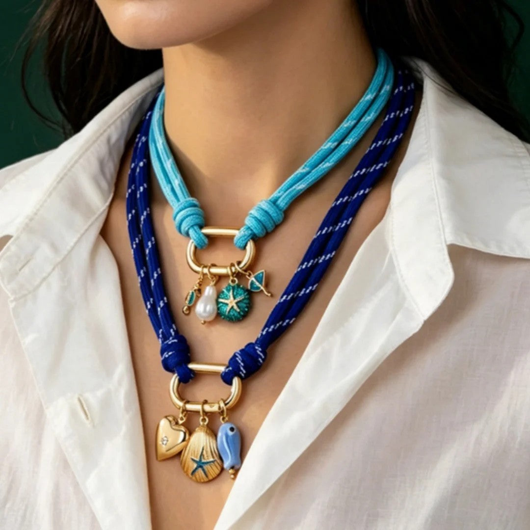 Blue Rope Starfish Charm Necklace
