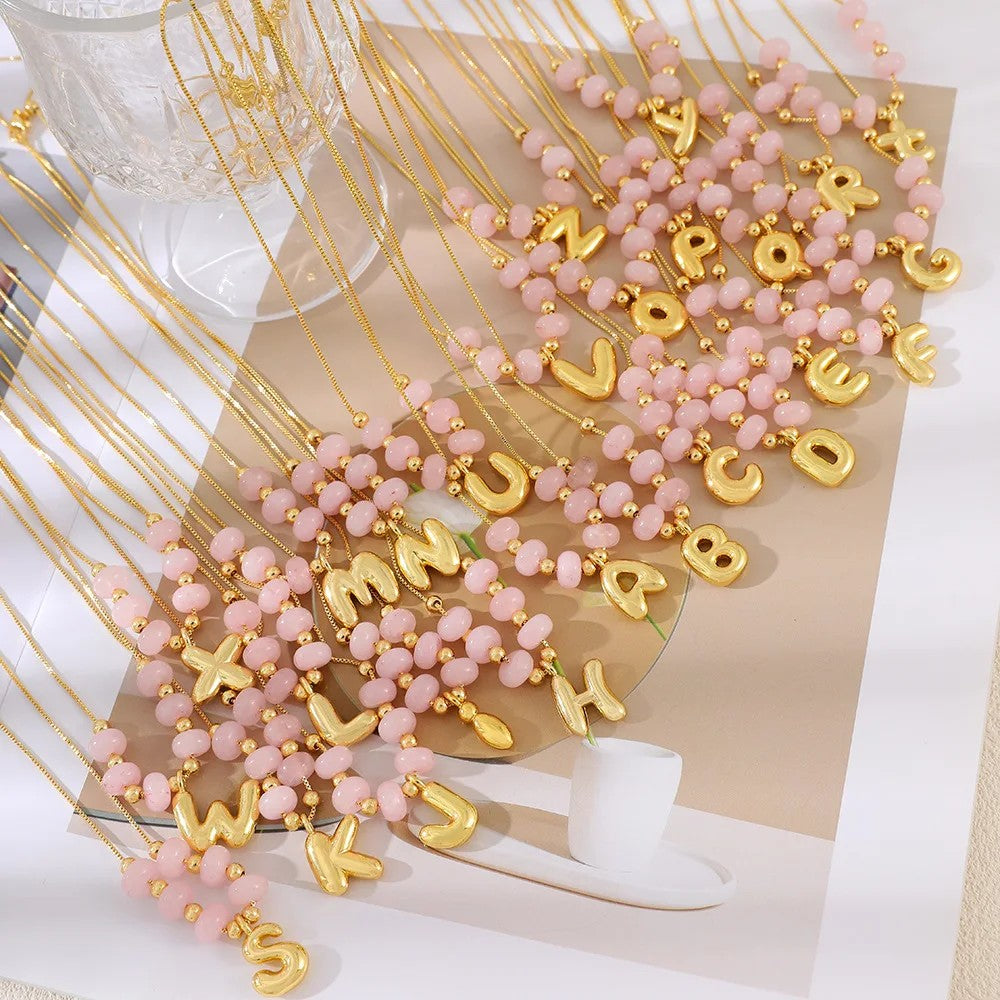 Pink Bead Initial Layered Necklace