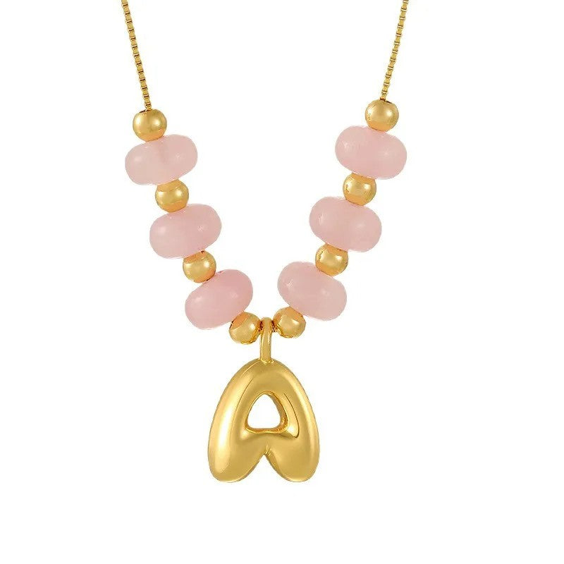 Pink Bead Initial Layered Necklace