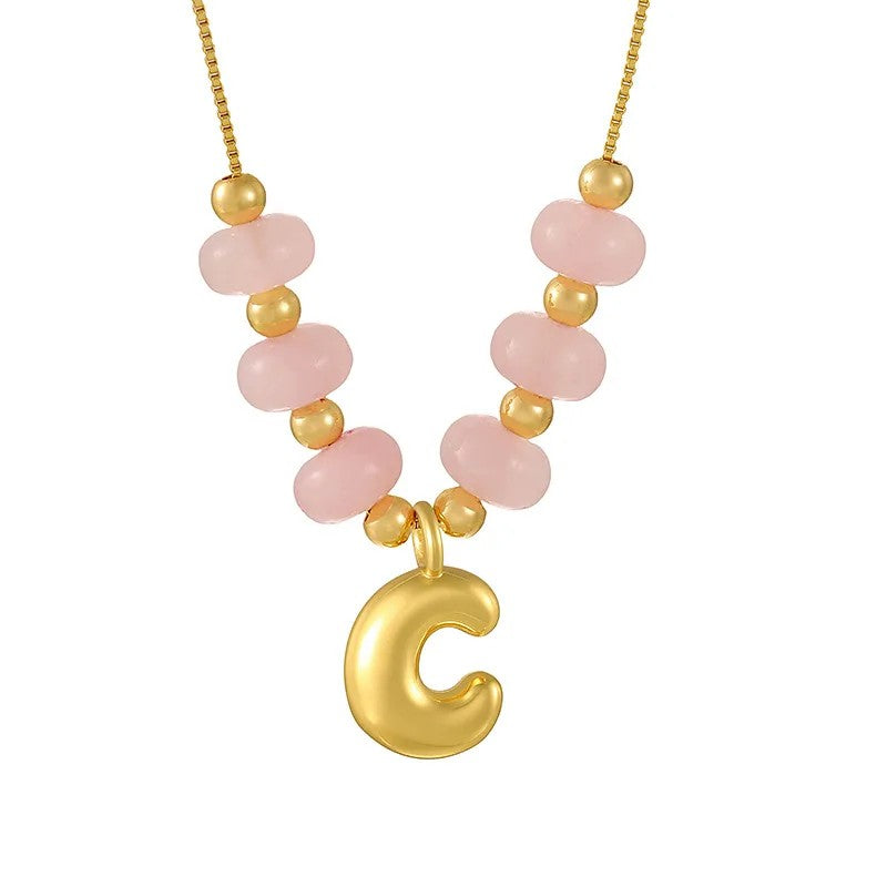 Pink Bead Initial Layered Necklace