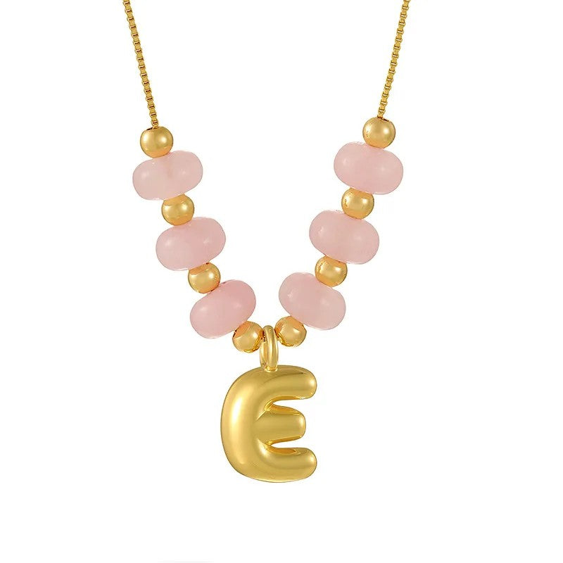 Pink Bead Initial Layered Necklace