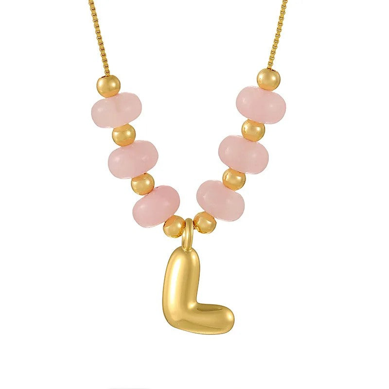 Pink Bead Initial Layered Necklace