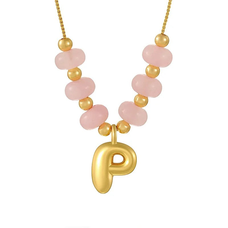 Pink Bead Initial Layered Necklace