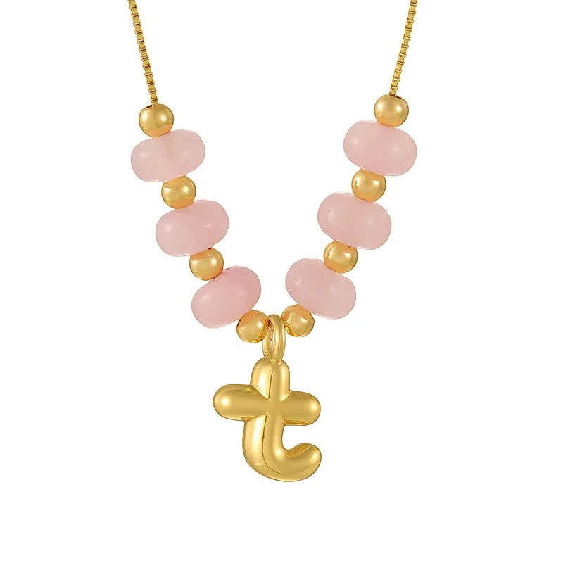 Pink Bead Initial Layered Necklace