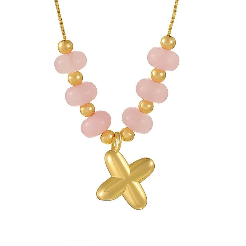Pink Bead Initial Layered Necklace