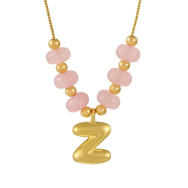 Pink Bead Initial Layered Necklace