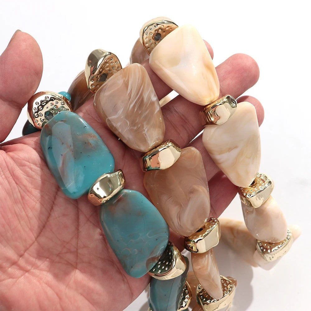 Teal Geometric Resin Necklace Set