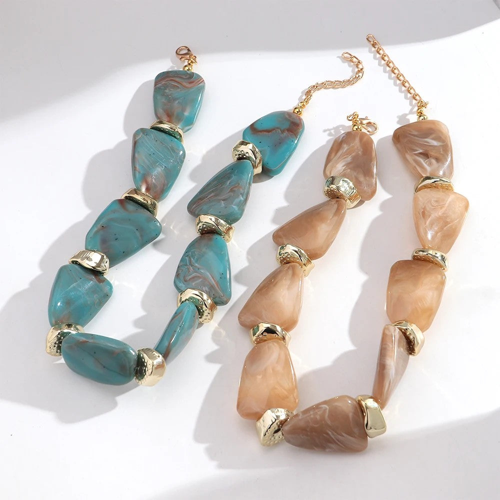Teal Geometric Resin Necklace Set