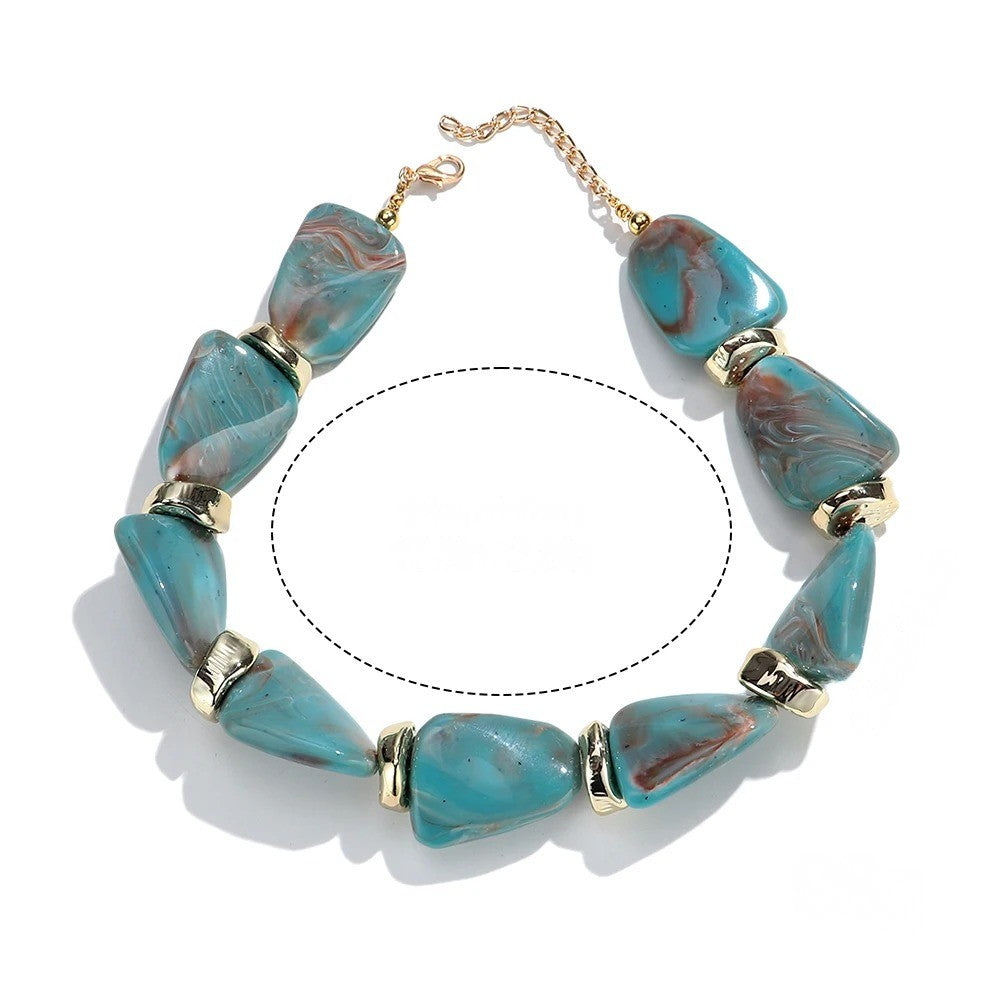 Teal Geometric Resin Necklace Set