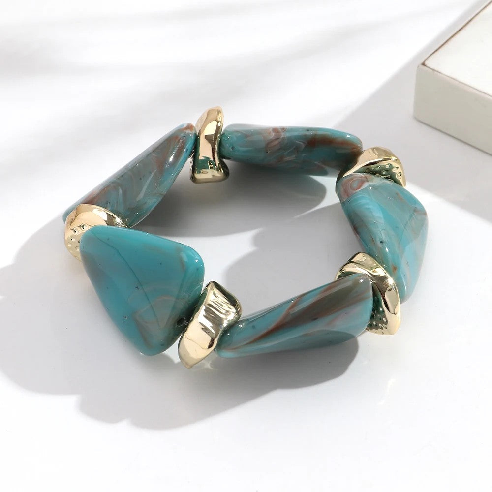Teal Geometric Resin Necklace Set