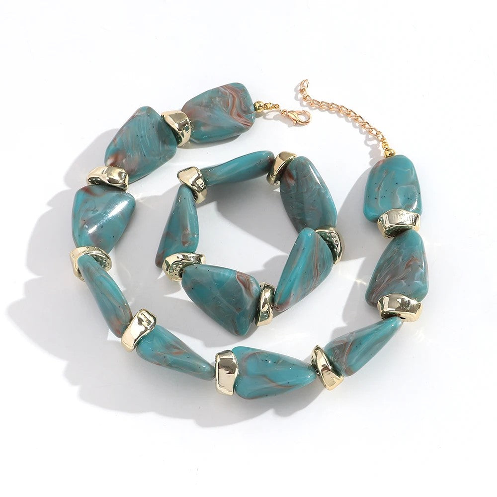 Teal Geometric Resin Necklace Set