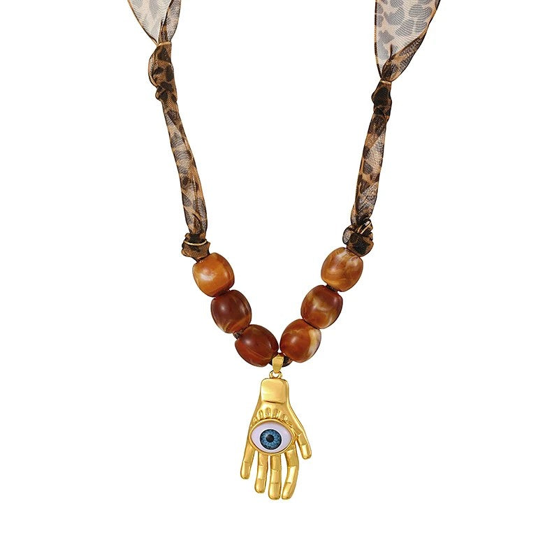 Leopard Ribbon Beaded Necklace