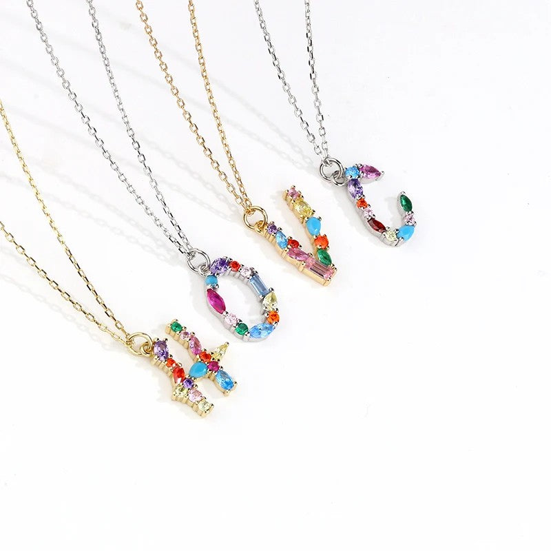 Multicolor Crystal Letter Necklace