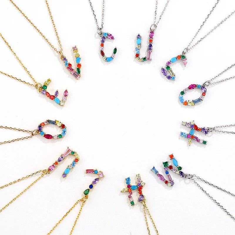 Multicolor Crystal Letter Necklace