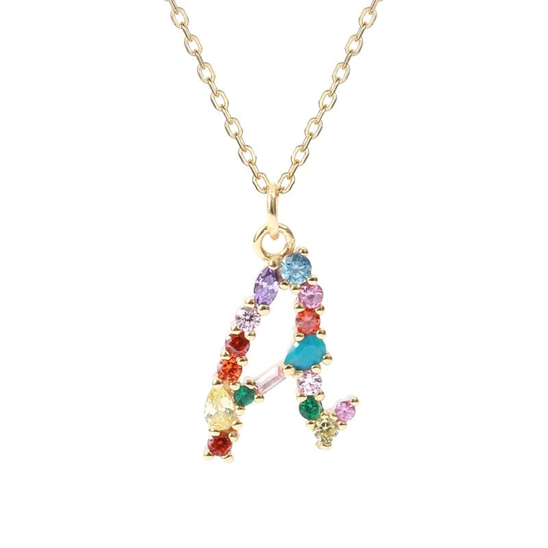 Multicolor Crystal Letter Necklace