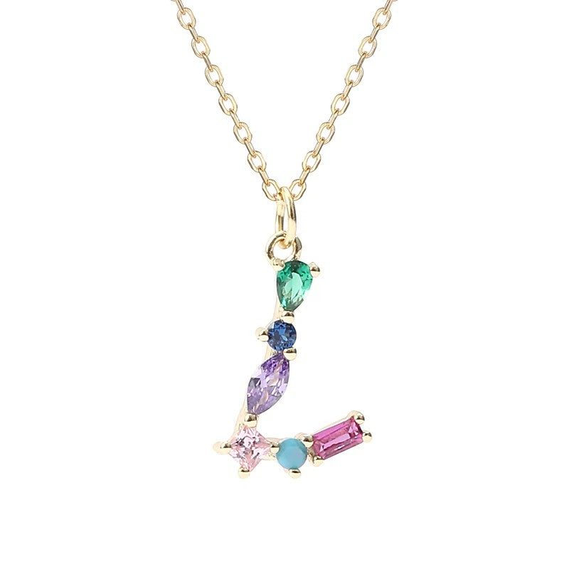 Multicolor Crystal Letter Necklace