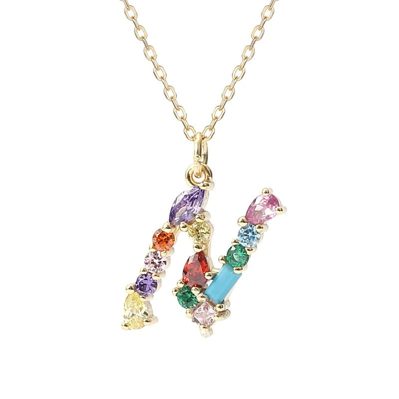 Multicolor Crystal Letter Necklace