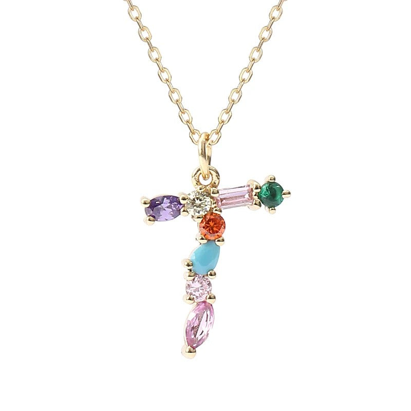 Multicolor Crystal Letter Necklace